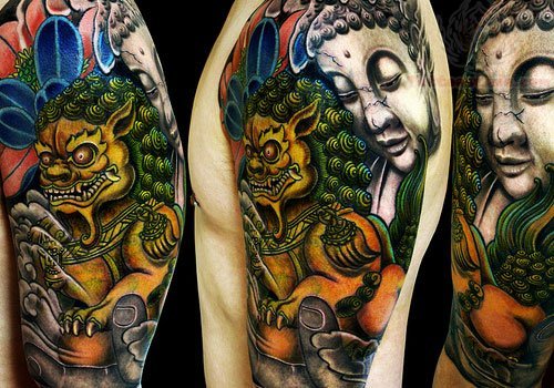Foo Dog Tattoo With Buddha